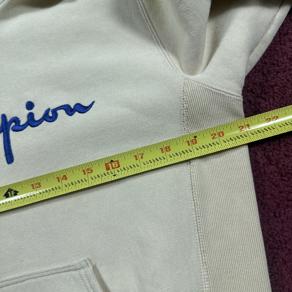 Champion Reverse Weave Hoodie Medium Logo Spell Out Cream - Picture 4 of 7